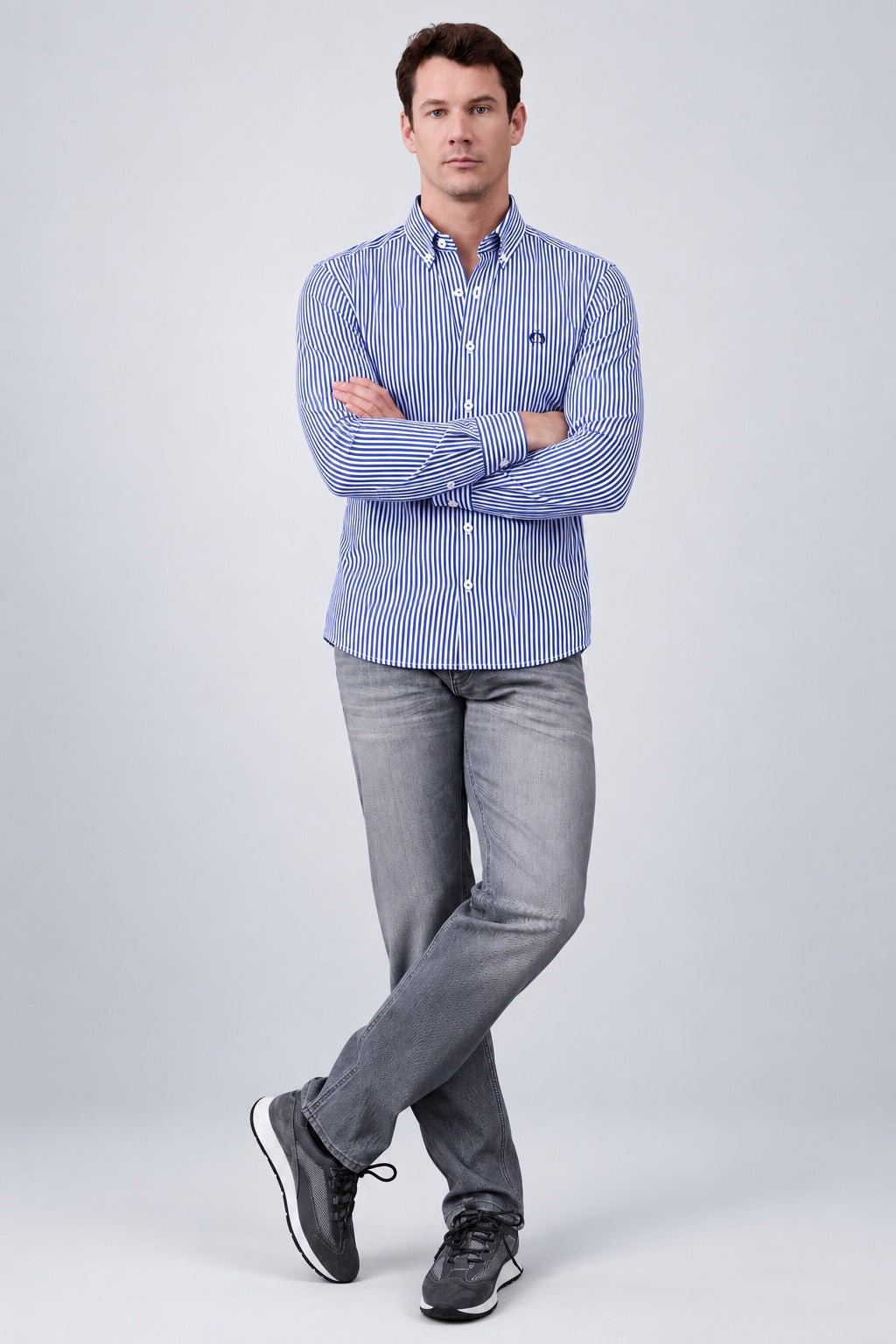Streifenhemd aus Baumwolle mit Button‑down‑Kragen, Modern Fit in indigo stripe 1, Ansicht 2