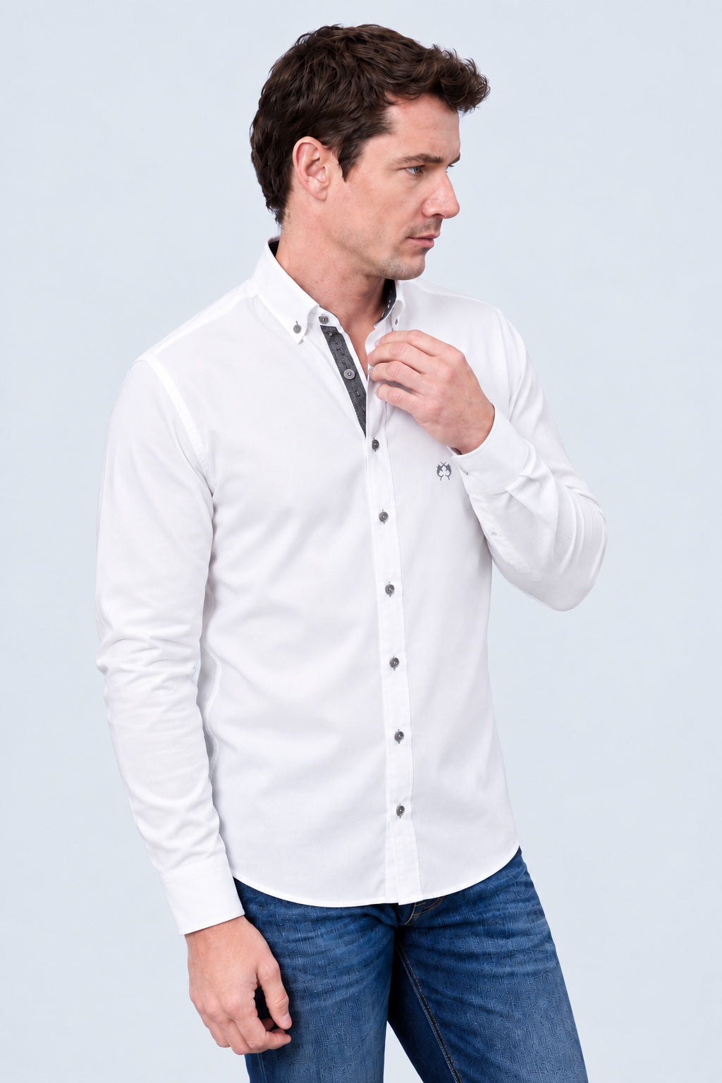 Weißes Hemd aus Baumwolle mit Button-down-Kragen, Modern Fit in white, Ansicht 2
