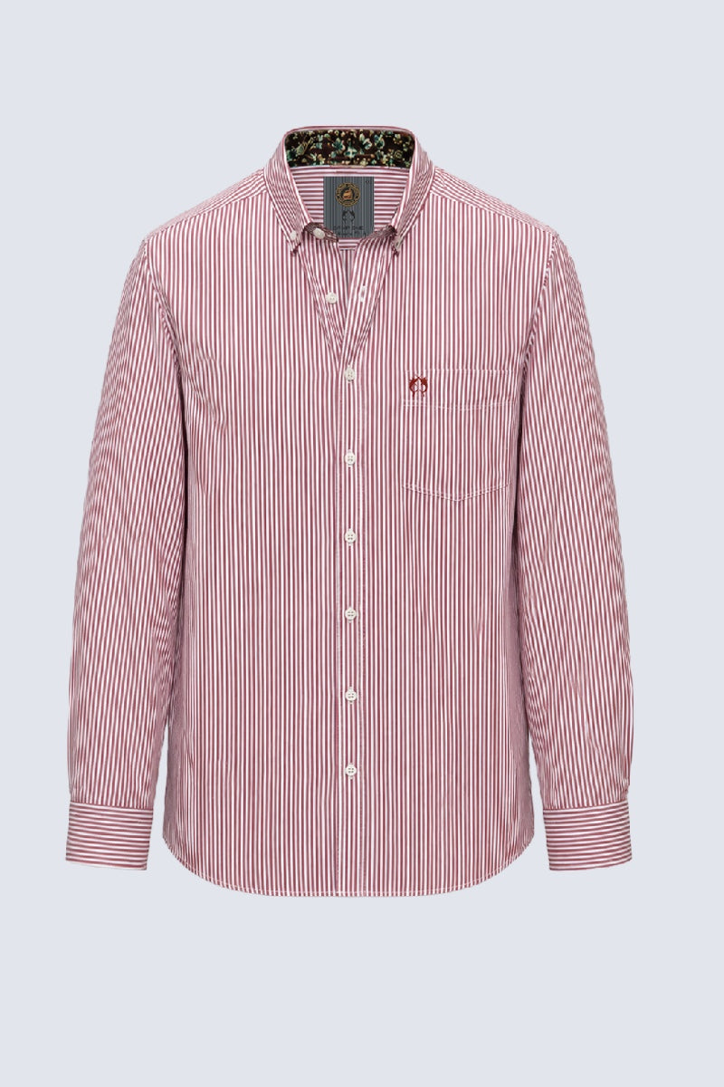 Button‑Down‑Hemd mit Streifenmuster aus Baumwoll‑Polyester‑Mix in bordo stripe 1