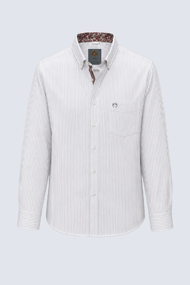 Button‑Down‑Hemd mit Streifenmuster aus Baumwoll‑Polyester‑Mix in stone grey stripe 1