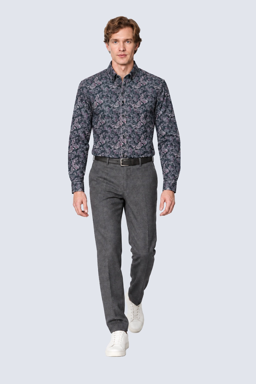 Button‑Down‑Hemd aus Baumwolle mit Paisley‑Print in grey print 1