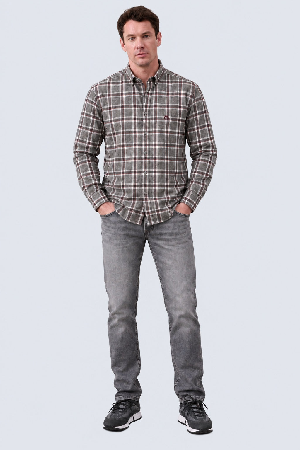 Button-Down-Hemd aus Baumwoll-Polyester-Mix mit Karomuster in anthra check 1
