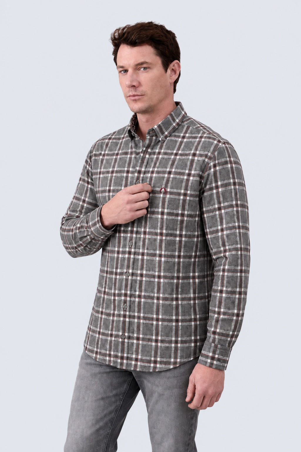Button-Down-Hemd aus Baumwoll-Polyester-Mix mit Karomuster in anthra check 1, Ansicht 2