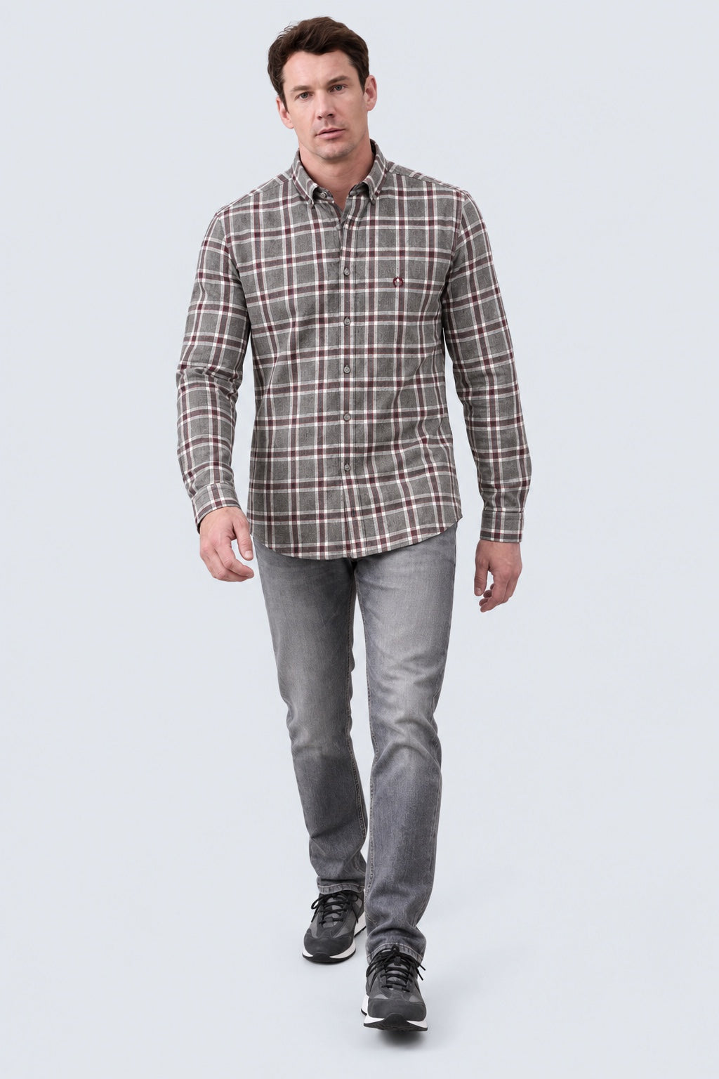 Flanellhemd im Karo-Design mit floralem Kontrasteinsatz, Modern Fit in anthra check 1