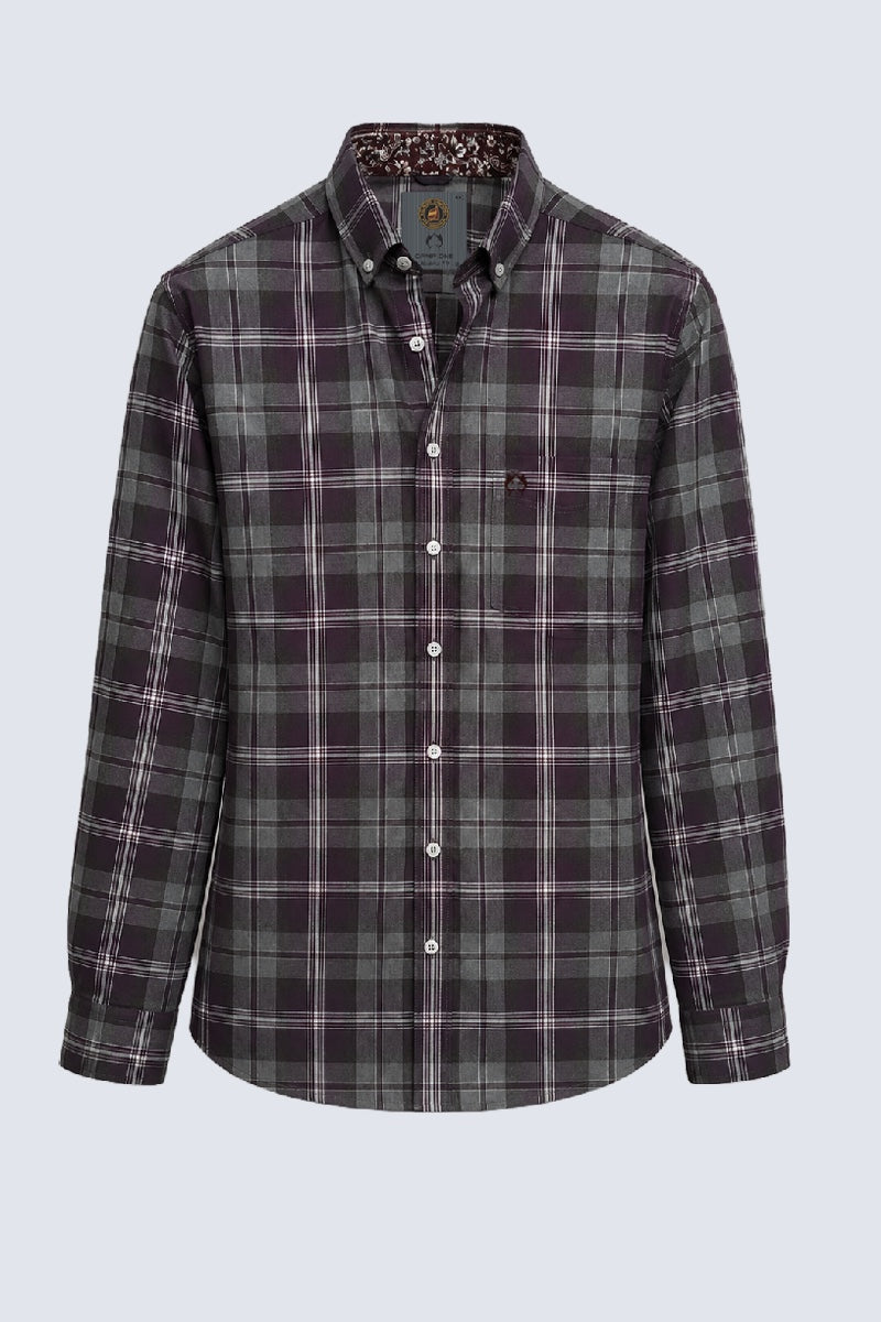 Button‑Down‑Hemd aus Baumwolle mit Karomuster in grey check 1