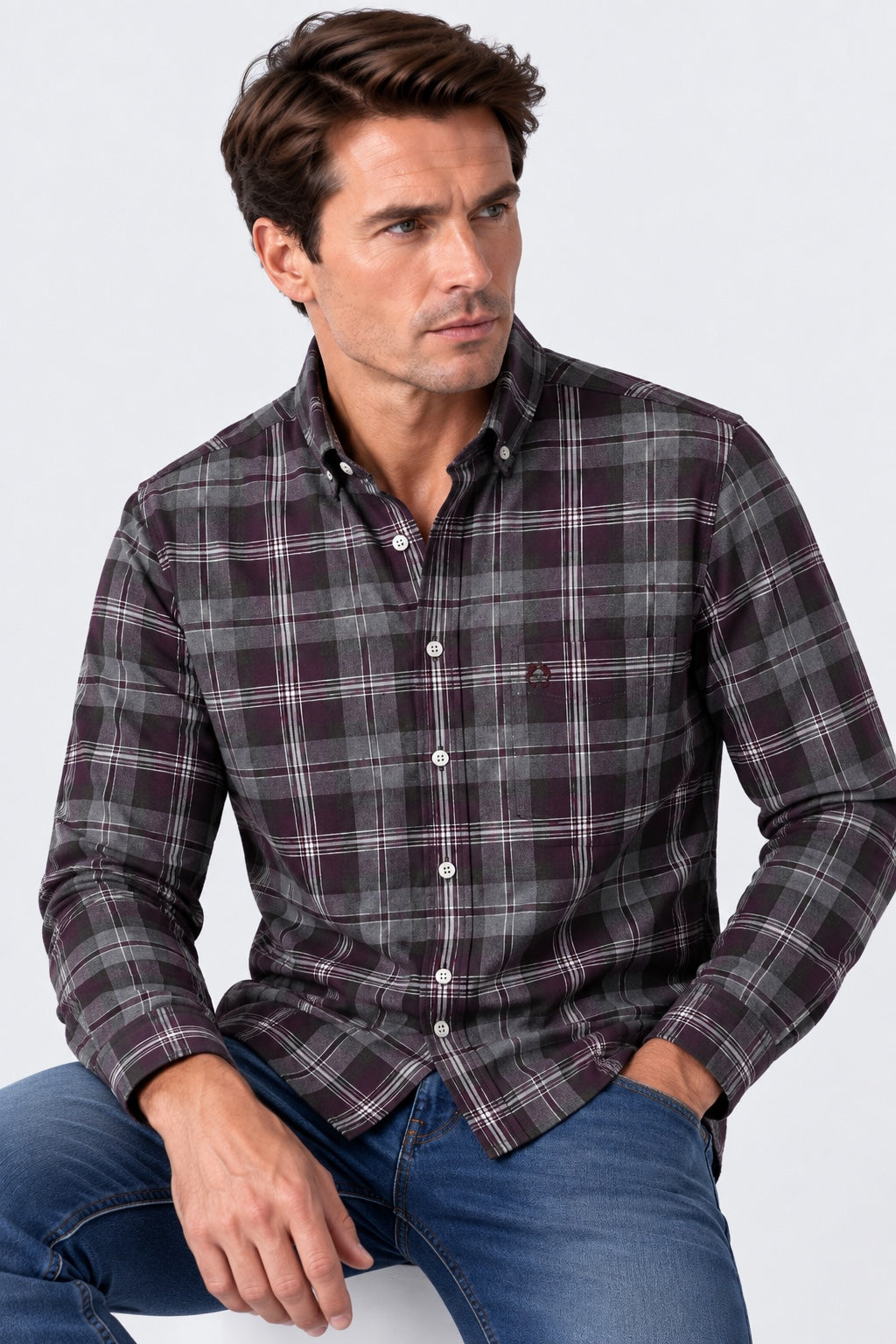 Button‑Down‑Hemd aus Baumwolle mit Karomuster in grey check 1, Ansicht 2