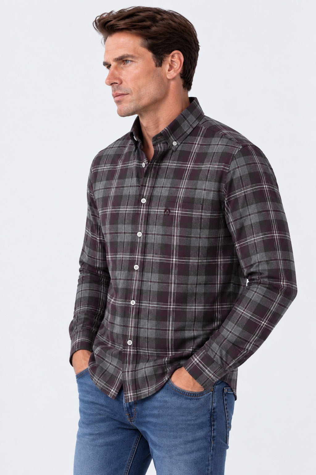 Button‑Down‑Hemd aus Baumwolle mit Karomuster in grey check 1, Ansicht 3