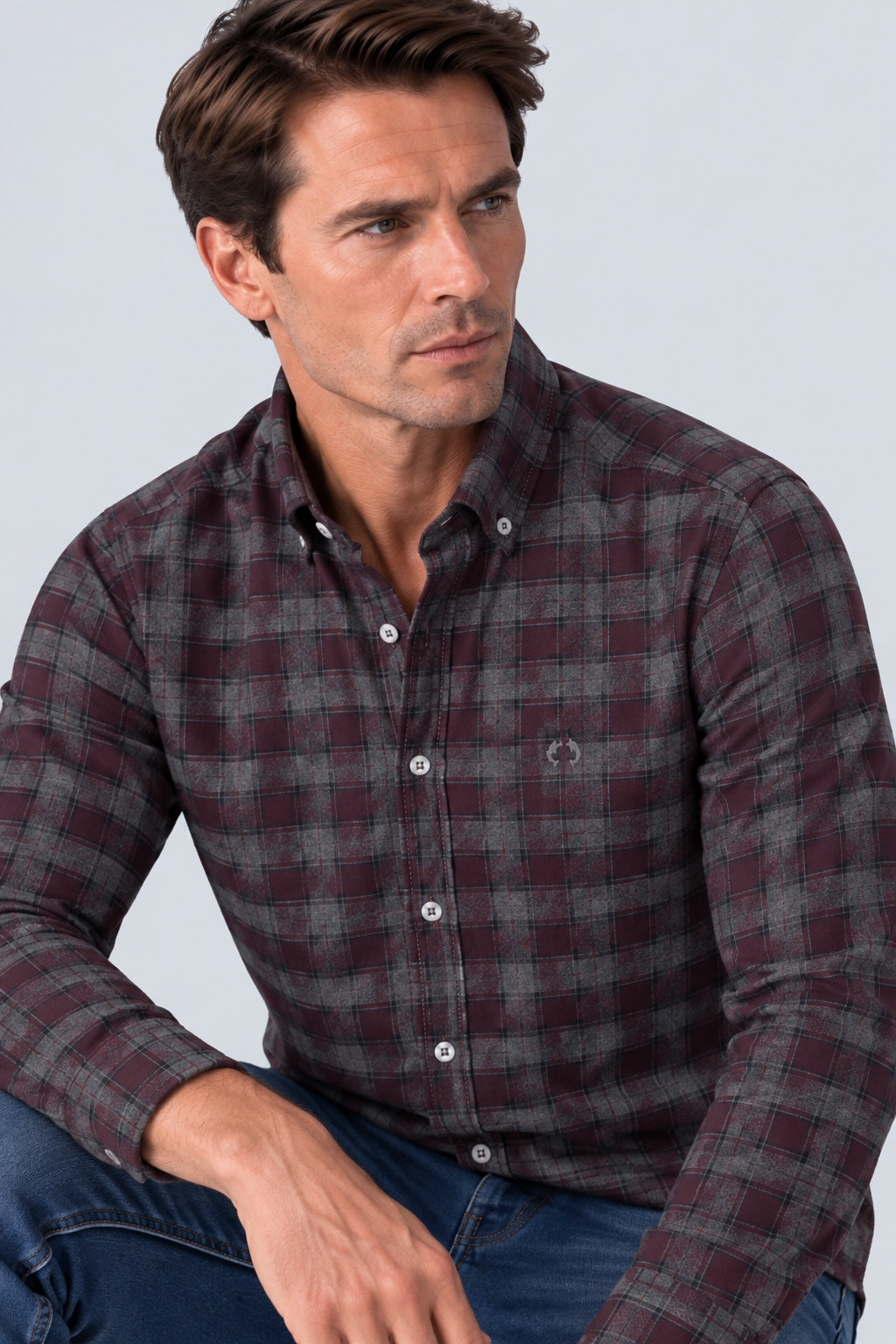 Button‑Down‑Hemd aus Baumwolle mit Karomuster in grey check 3, Ansicht 3