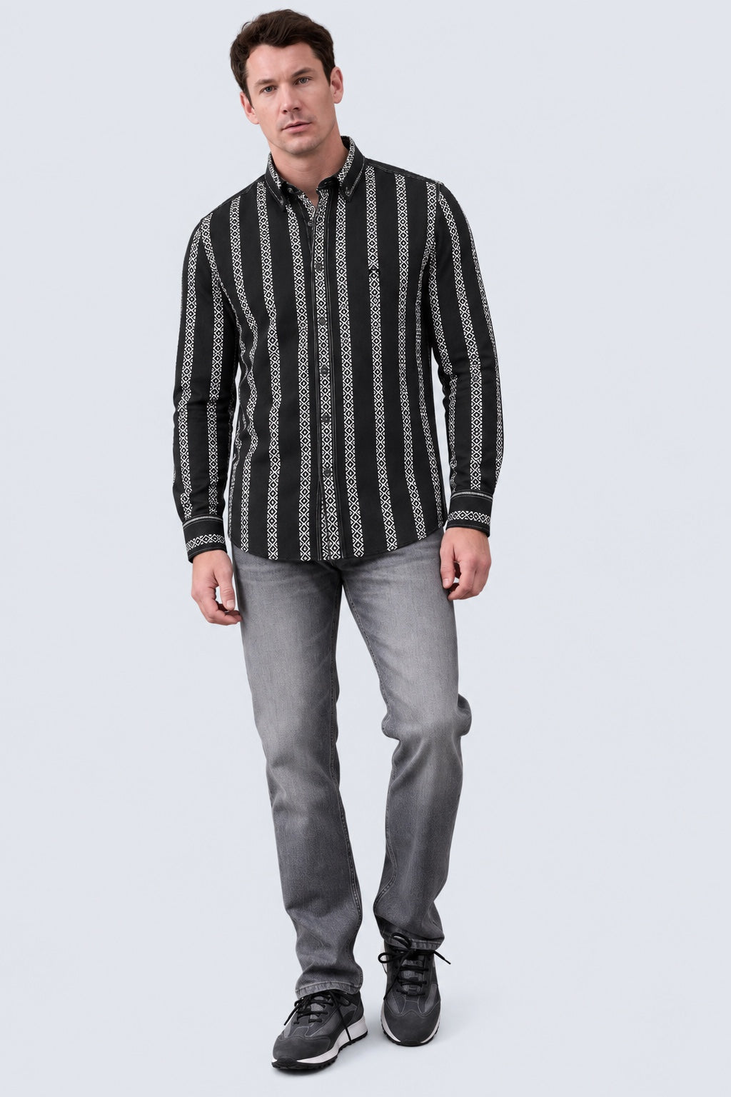 Button‑Down‑Hemd aus Baumwolle mit Strukturstreifen in antra stripe 1