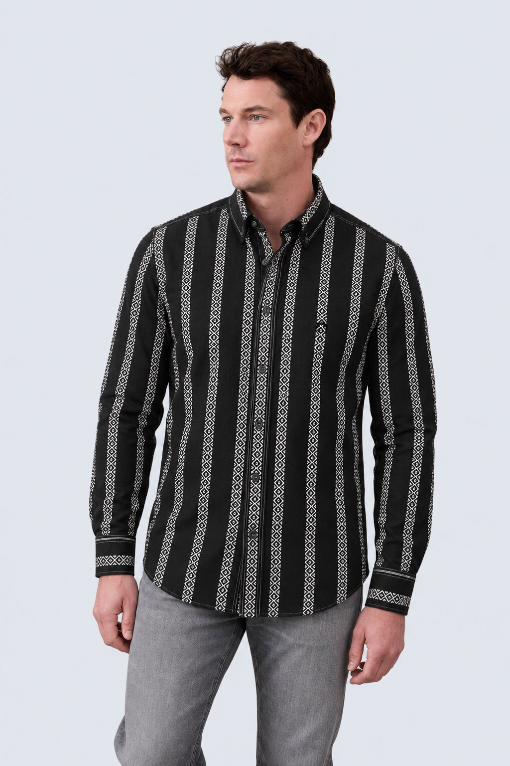 Button‑Down‑Hemd aus Baumwolle mit Strukturstreifen in antra stripe 1, Ansicht 2