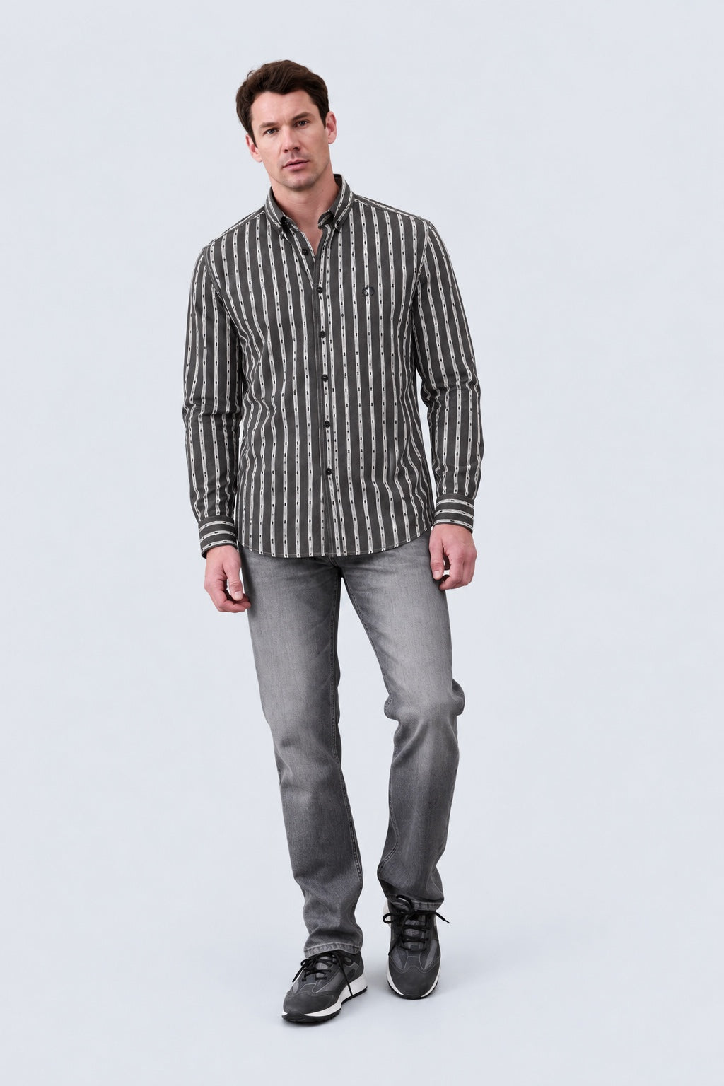 Button‑Down‑Hemd aus Baumwolle mit Strukturstreifen in antra stripe 2