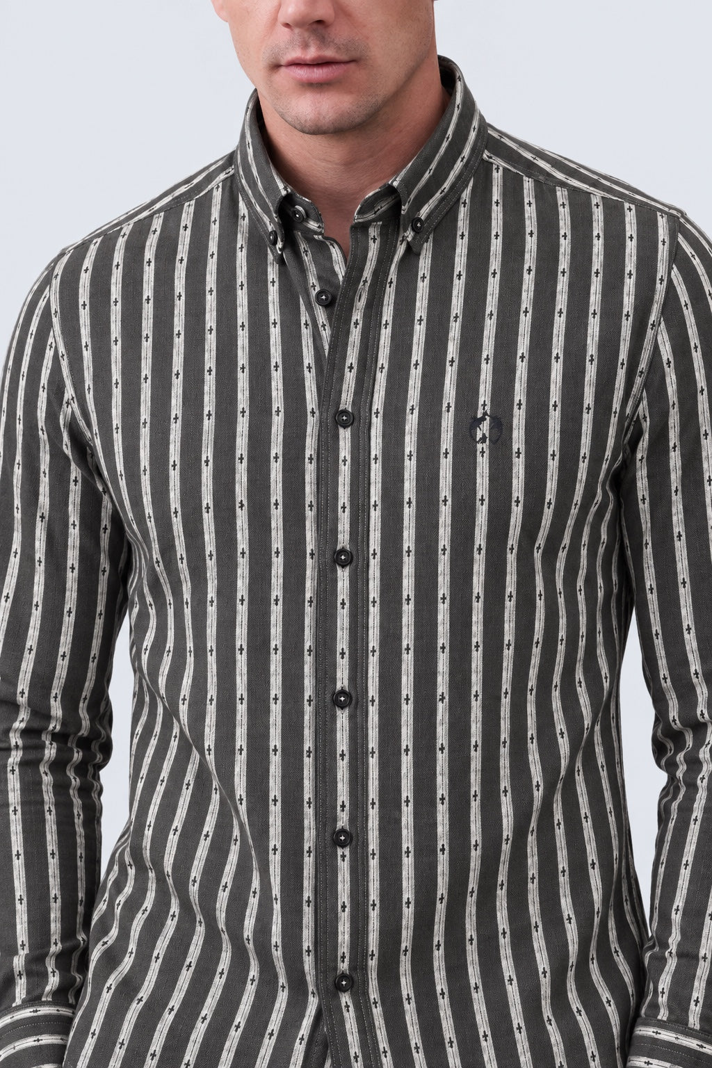 Button‑Down‑Hemd aus Baumwolle mit Strukturstreifen in antra stripe 2, Ansicht 3