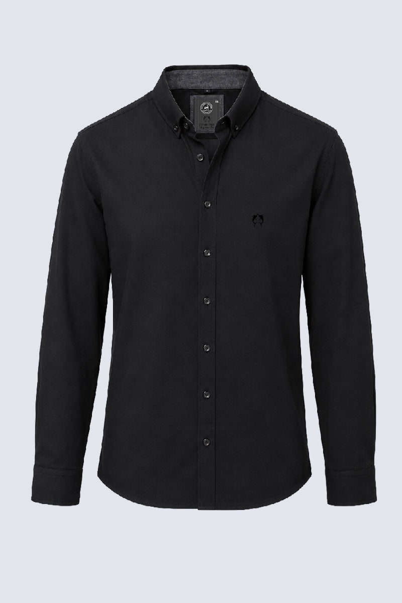 Button‑Down‑Hemd aus Baumwoll‑Woll‑Mix in black, Ansicht 2