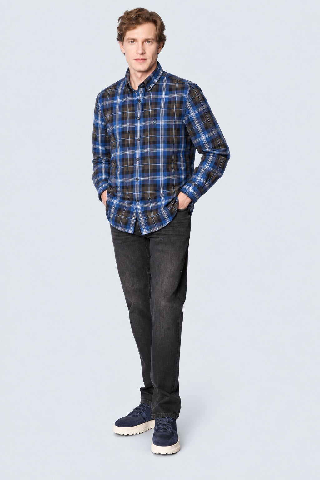 Button‑Down‑Hemd aus Baumwolle mit Karomuster in anthra check 1
