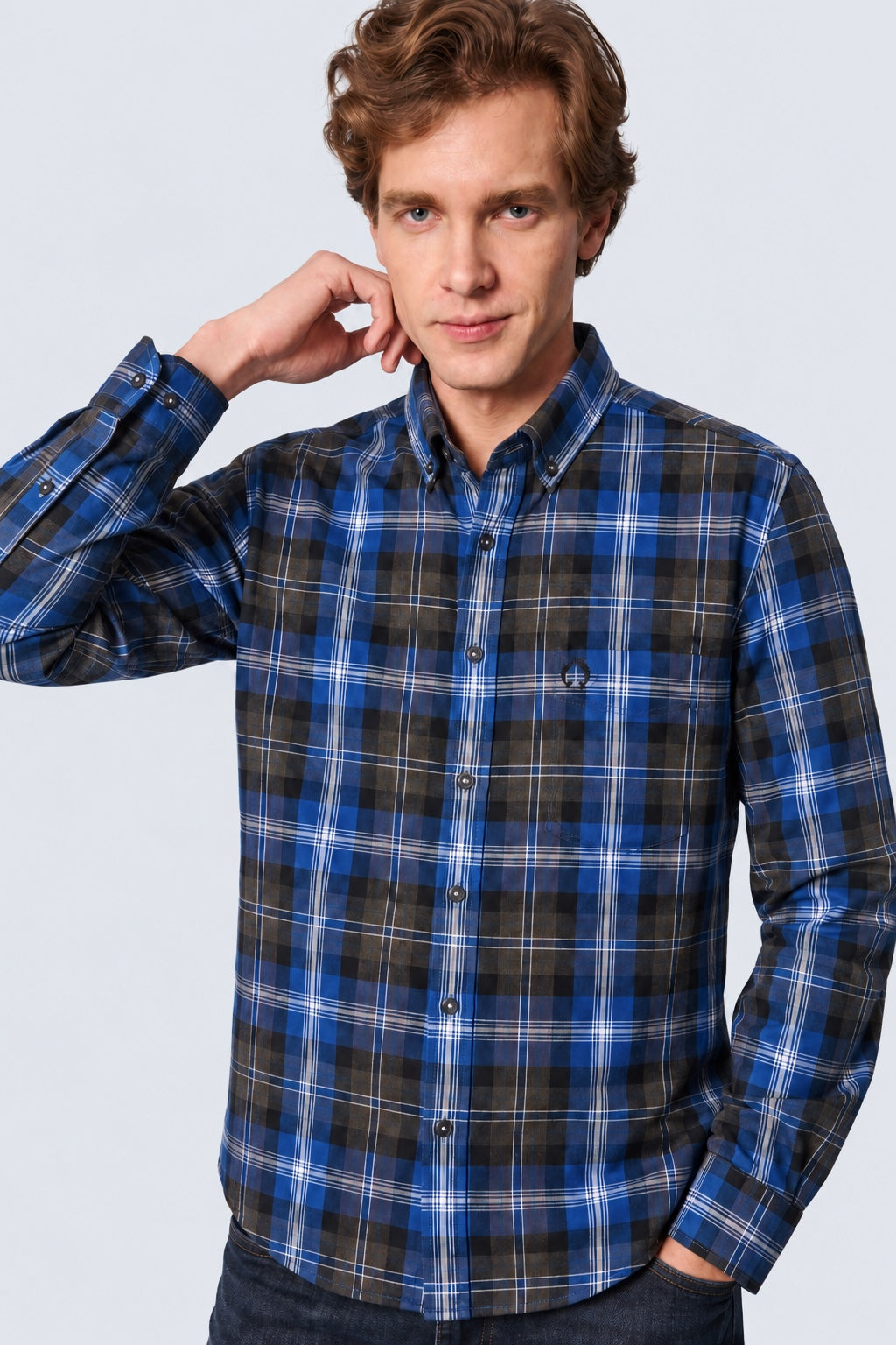 Button‑Down‑Hemd aus Baumwolle mit Karomuster in anthra check 1, Ansicht 2