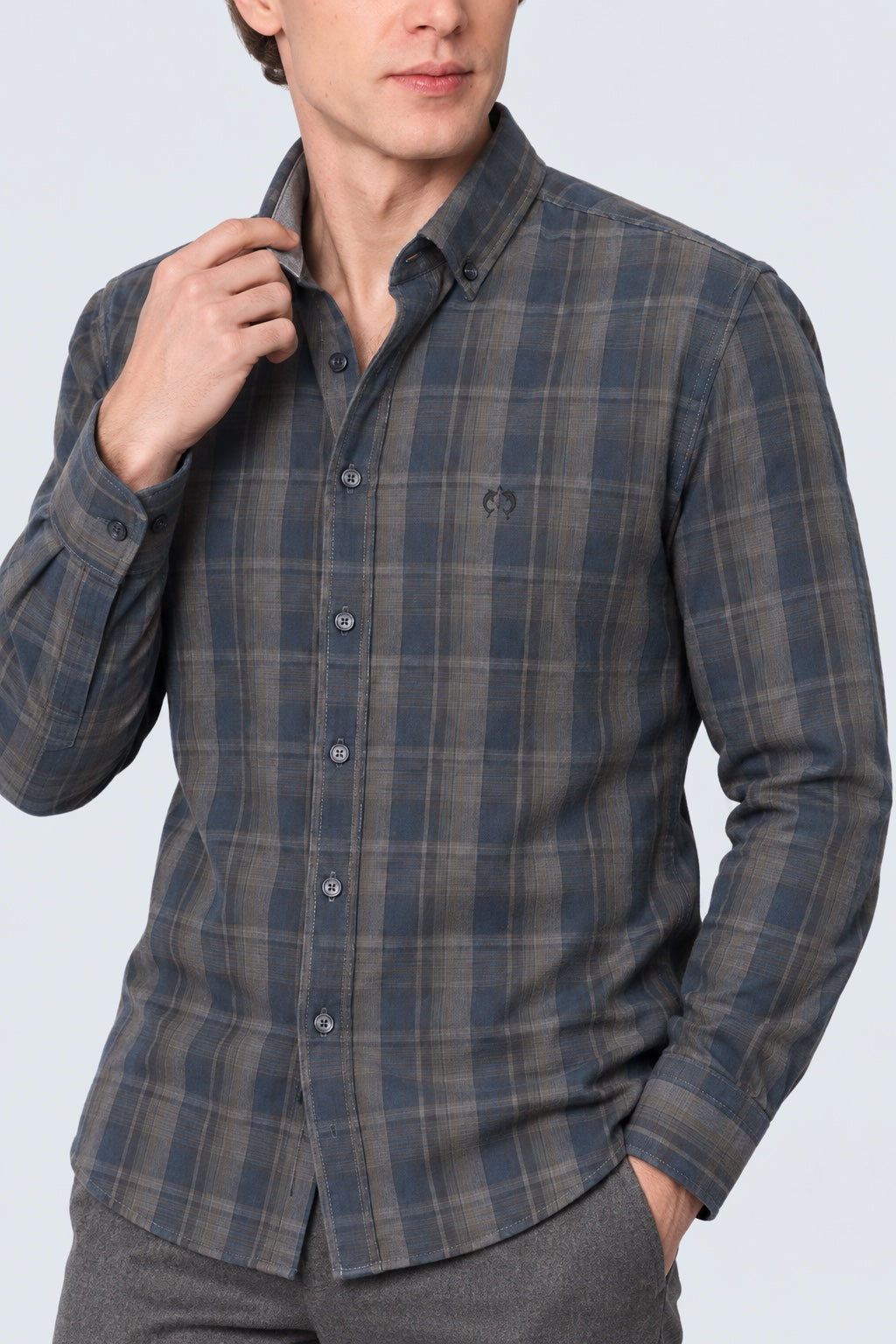 Button‑Down‑Hemd aus Baumwolle mit Karomuster in anthra check 5, Ansicht 3
