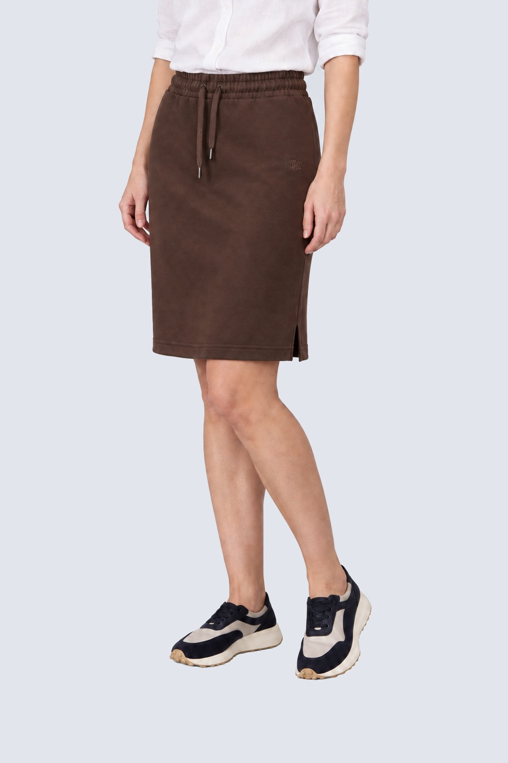 Sweatrock aus Baumwoll‑Polyester‑Elasthan mit Tunnelzugbund in brown, Ansicht 2