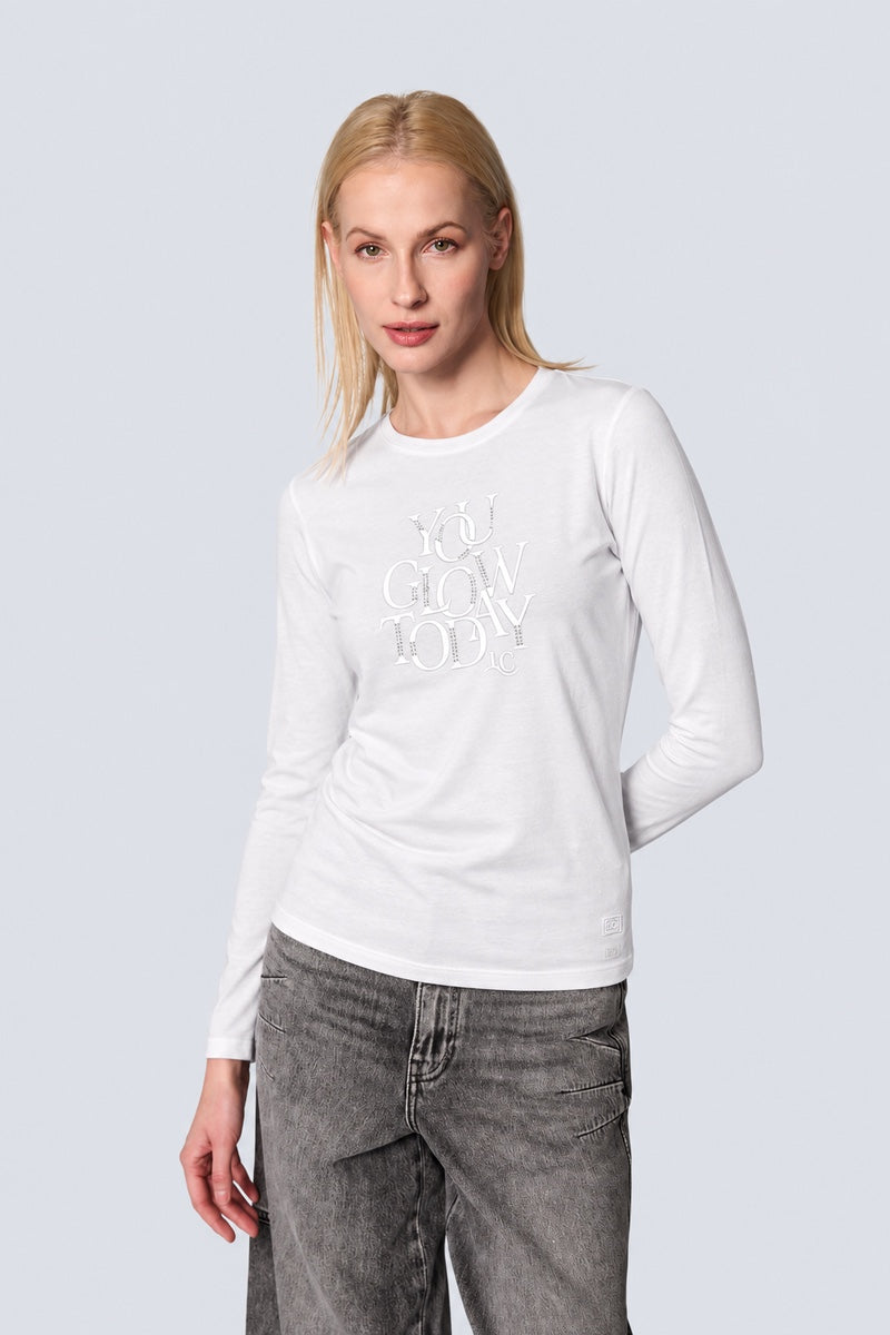 Langarm‑T‑Shirt aus Baumwolle‑Modal‑Mix mit Statement‑Print in off white, Ansicht 3