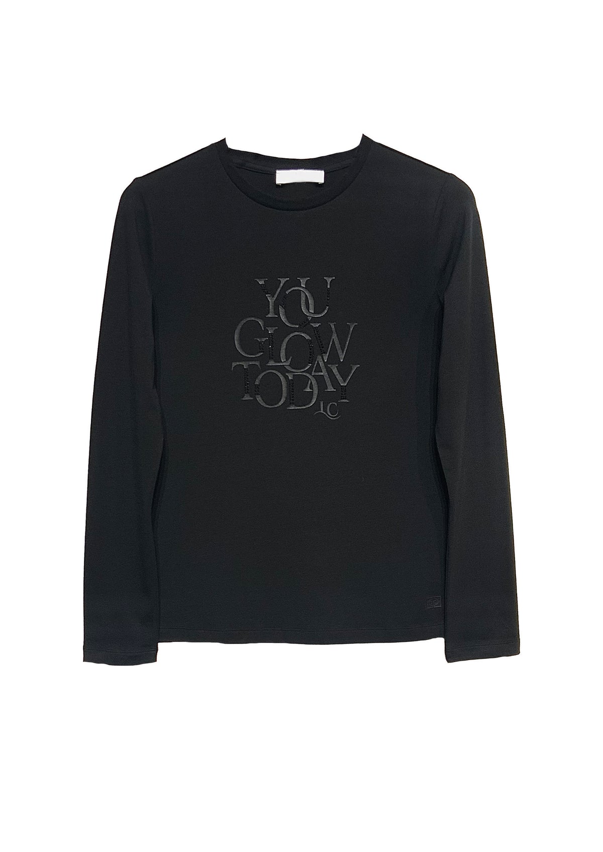 Langarm‑T‑Shirt aus Baumwolle‑Modal‑Mix mit Statement‑Print in black