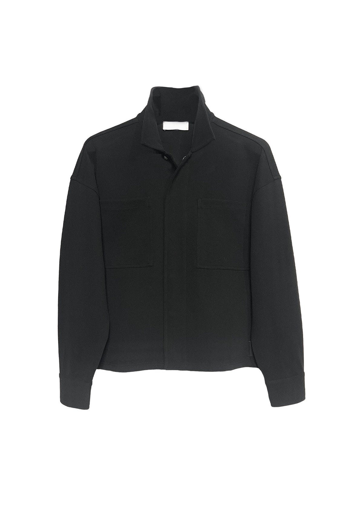 Sweat‑Jacke aus Baumwoll‑Mix mit Hemdkragen und Brusttaschen in black