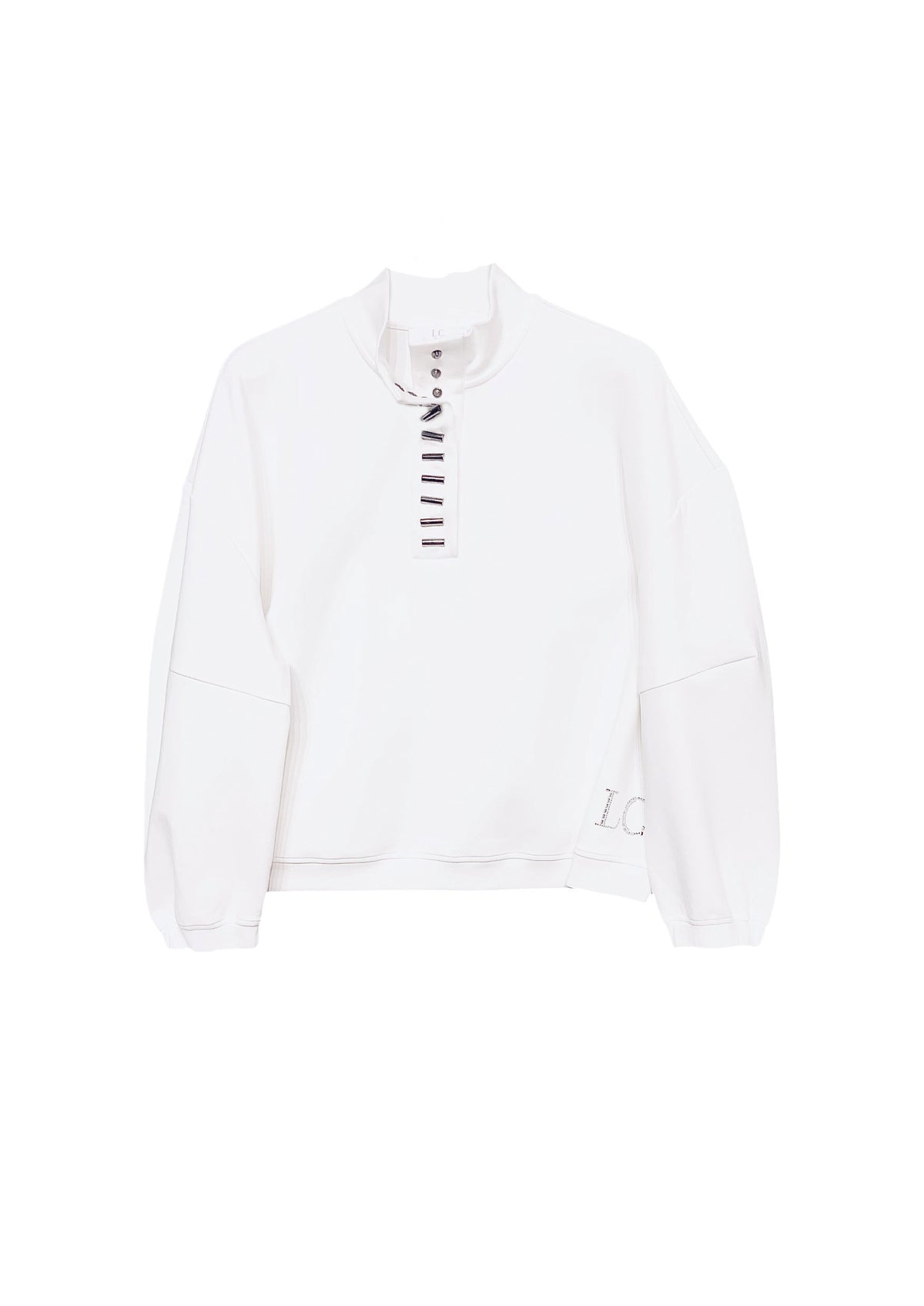 Sweatshirt mit Stehkragen und Zierknopfleiste in off white