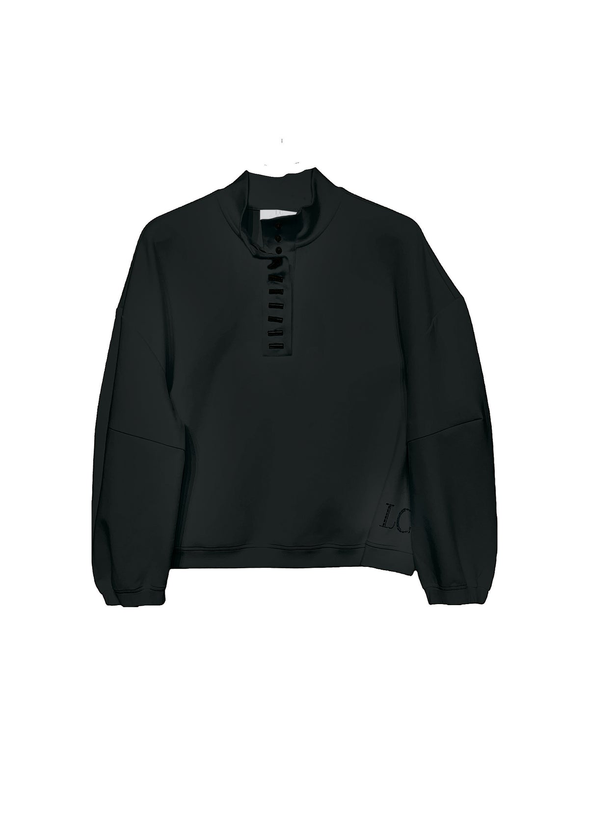 Sweatshirt mit Stehkragen und Zierknopfleiste in black