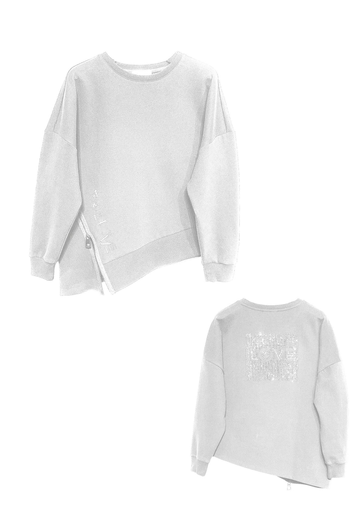 Sweatshirt aus Baumwoll‑Mix mit Strass‑Rückendetail und Layering‑Optik in off white