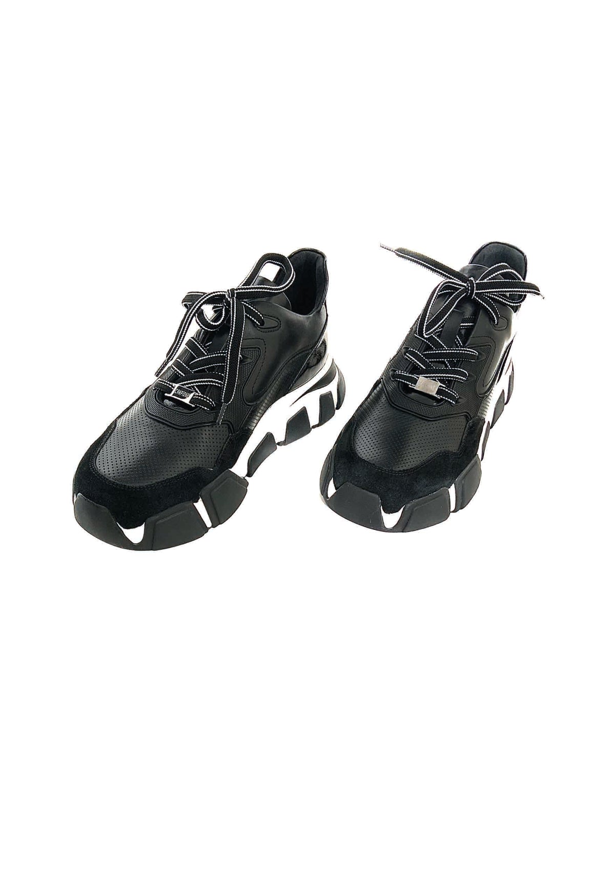 Leder-Sneaker mit Perforation und Chunky-Sohle in black
