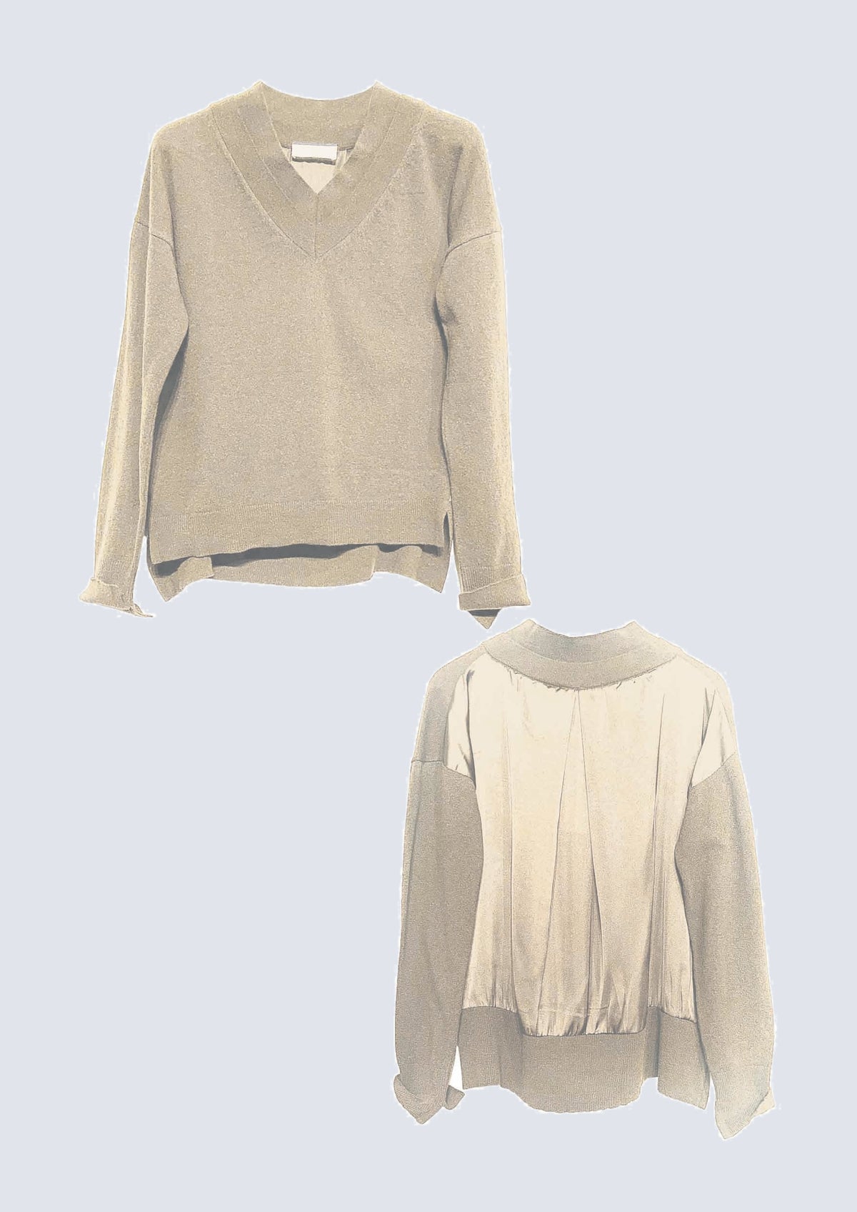 Pullover aus Woll‑Viskose‑Mix mit V‑Ausschnitt und Chiffon‑R – 40611