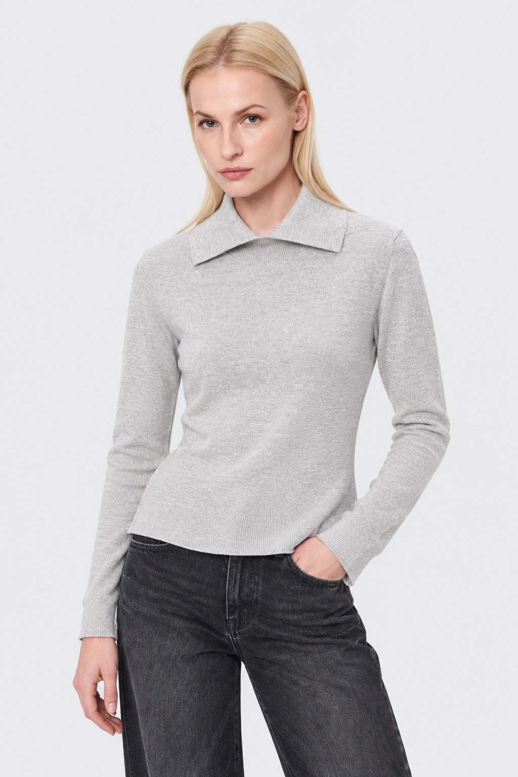 Strickpullover mit Rollkragen und Hemdkragen‑Detail in off white, Ansicht 2