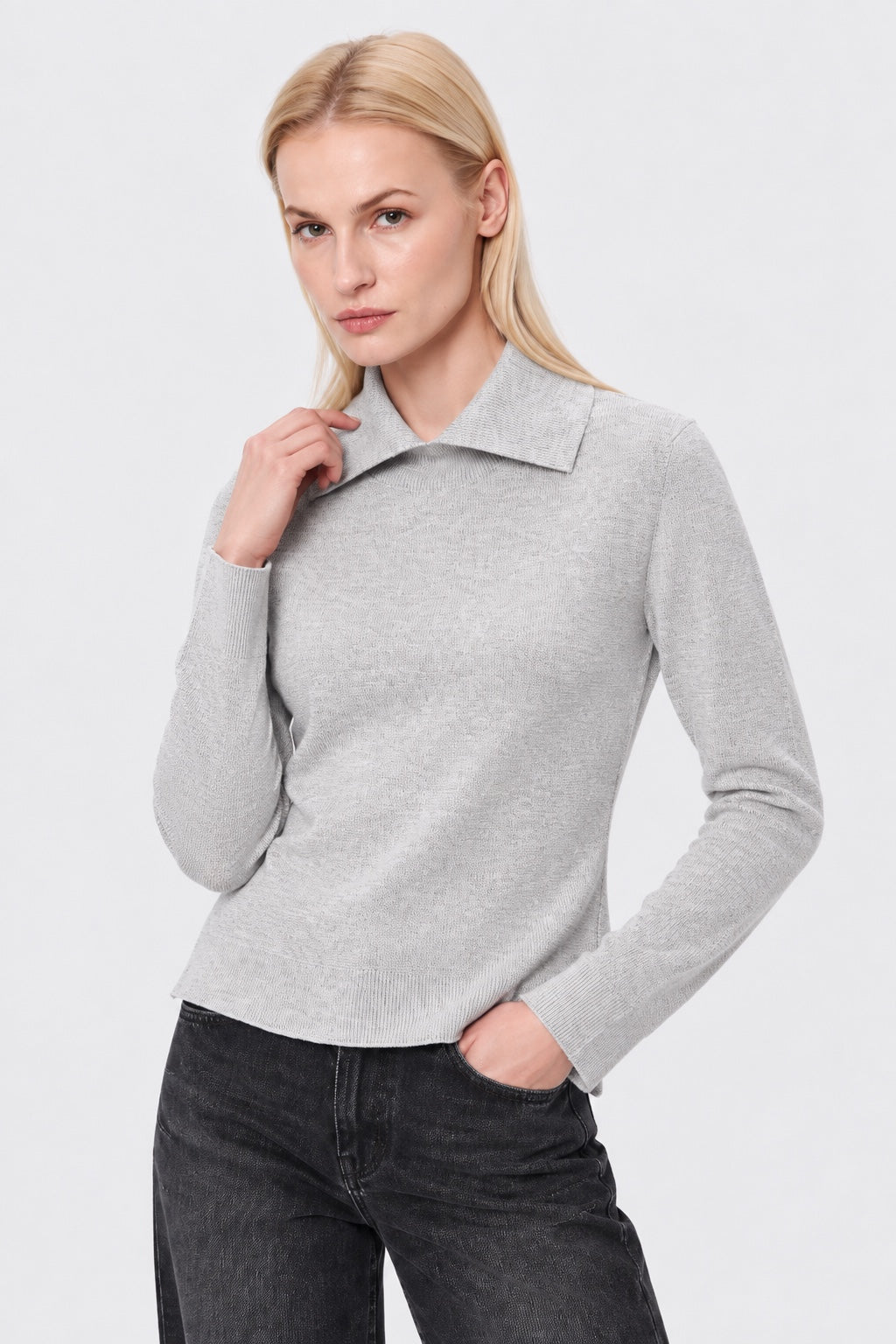 Strickpullover mit Rollkragen und Hemdkragen‑Detail in off white, Ansicht 3