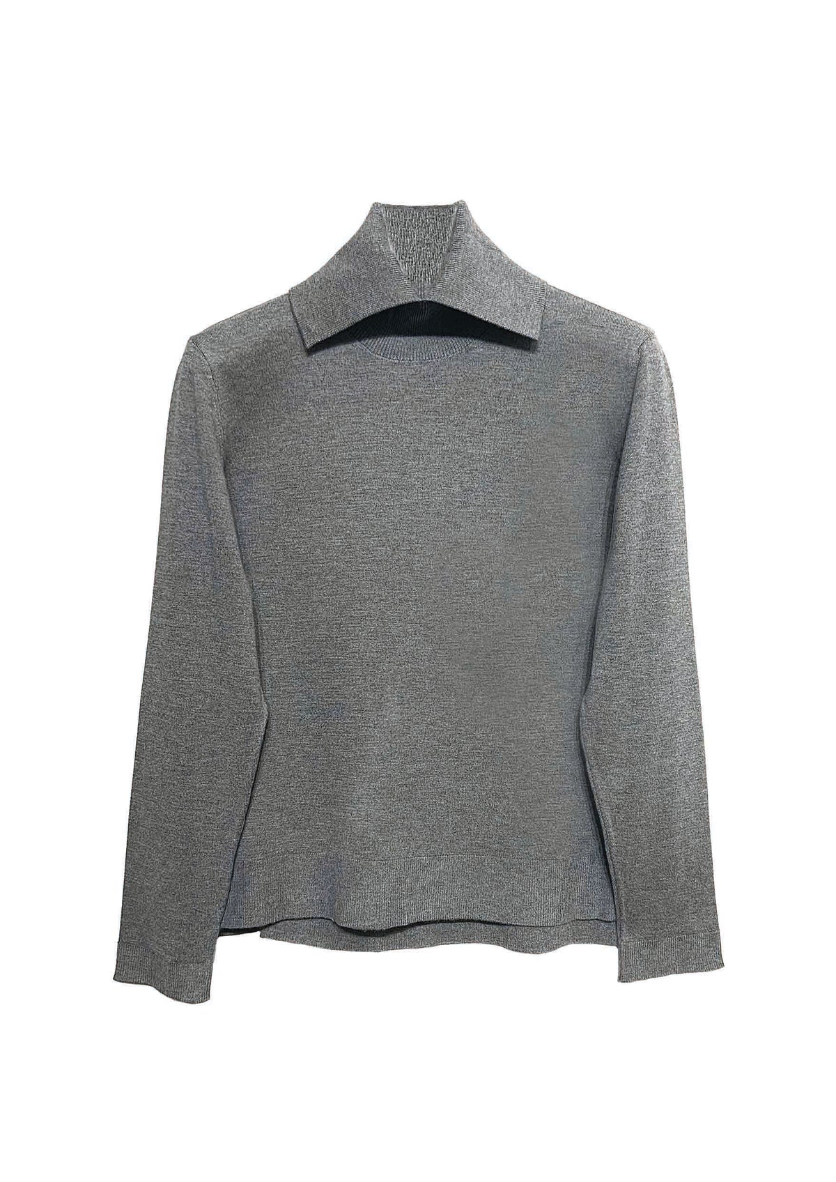 Strickpullover mit Rollkragen und Hemdkragen‑Detail in grey mel