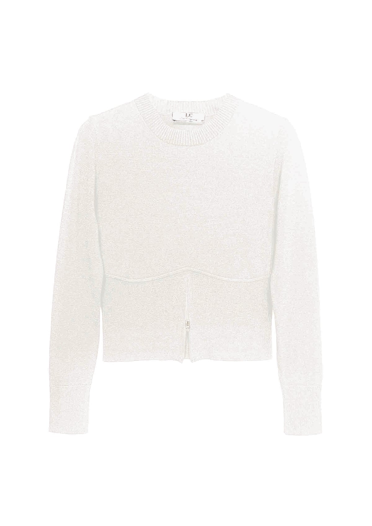 Feinstrick‑Pullover aus Viskose‑Polyamid‑Mix mit Reißverschlussdetail in off white