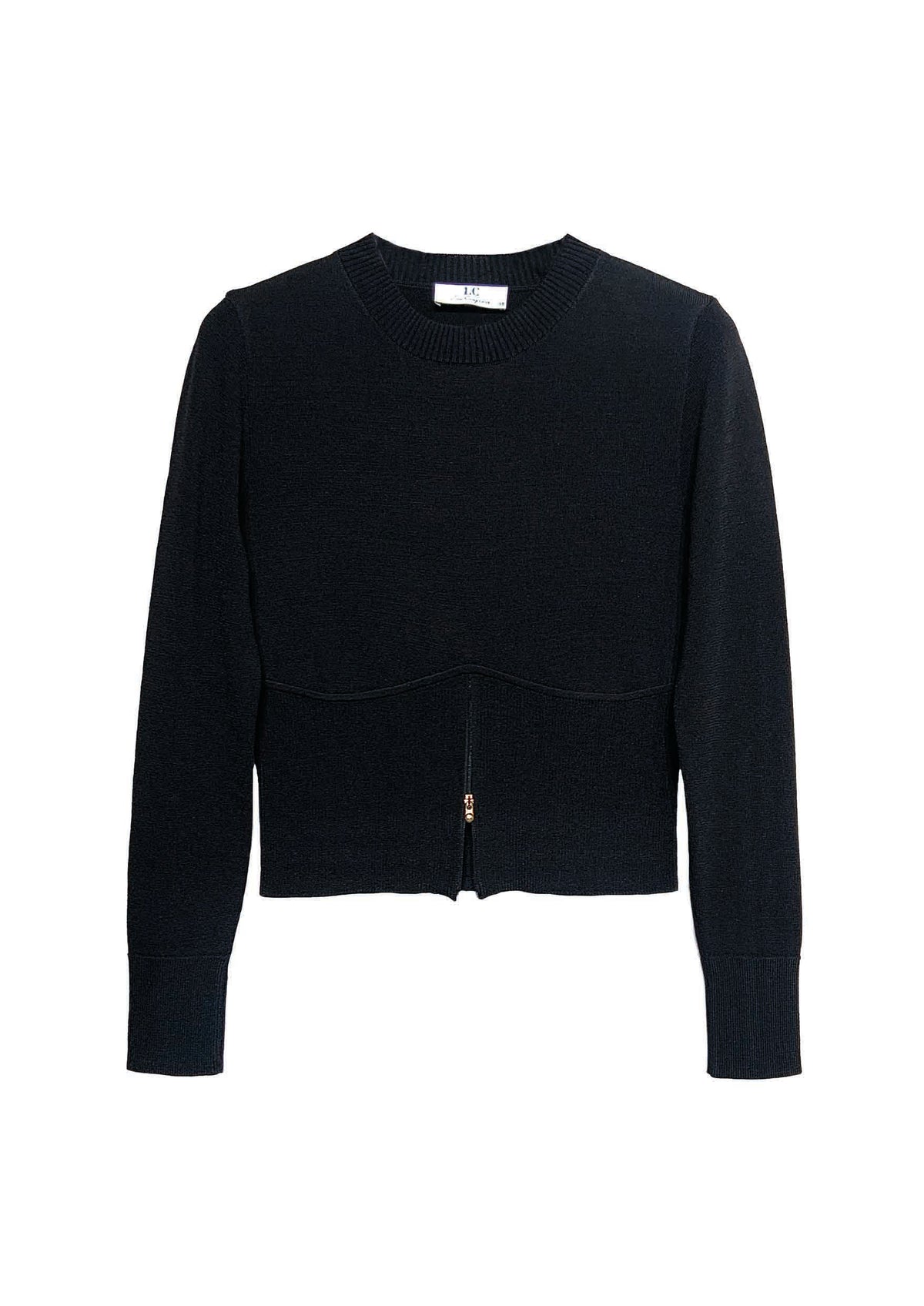Feinstrick‑Pullover aus Viskose‑Polyamid‑Mix mit Reißverschlussdetail in black