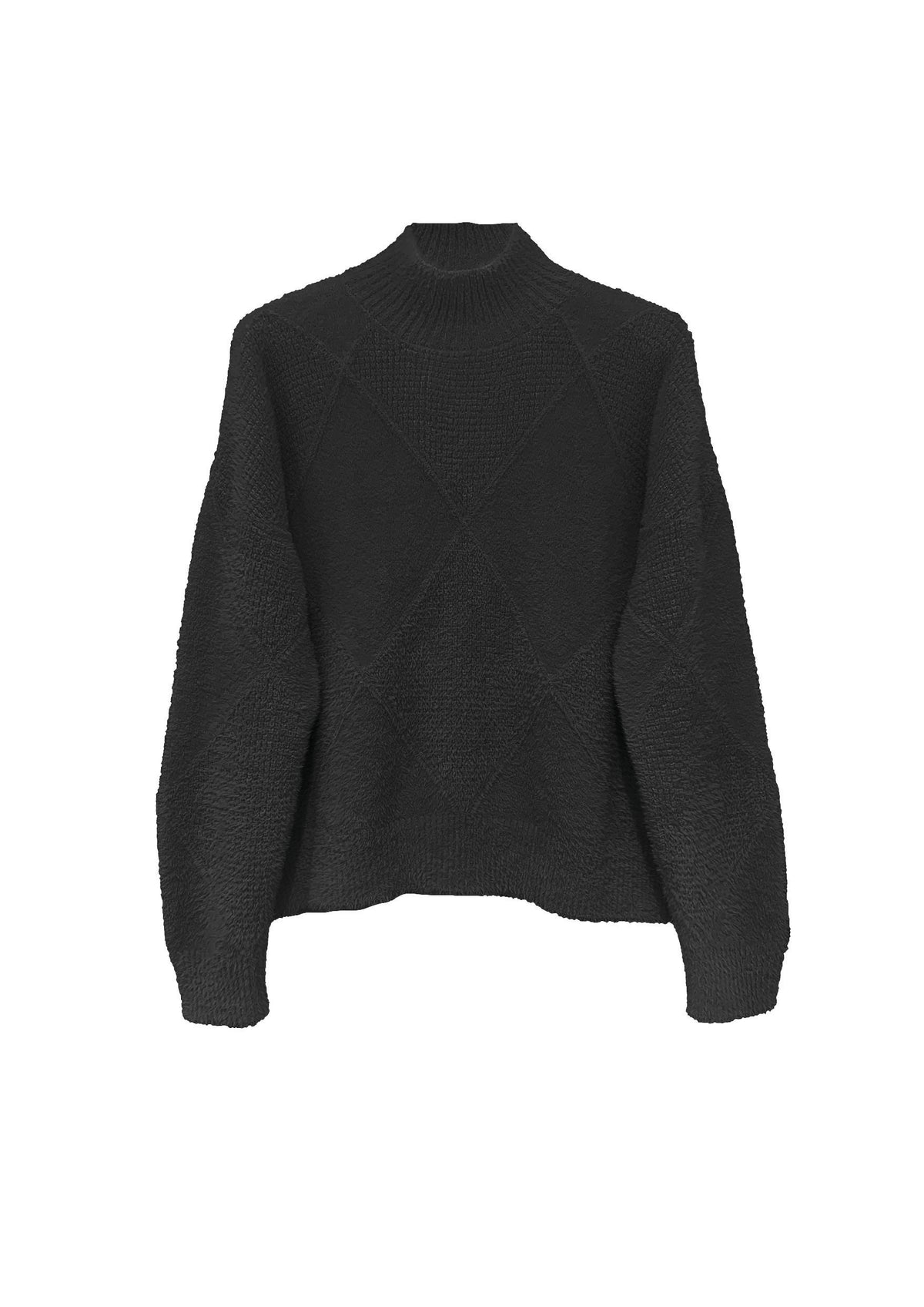 Strickpullover aus Polyamid mit Stehkragen und Strukturmuster in black