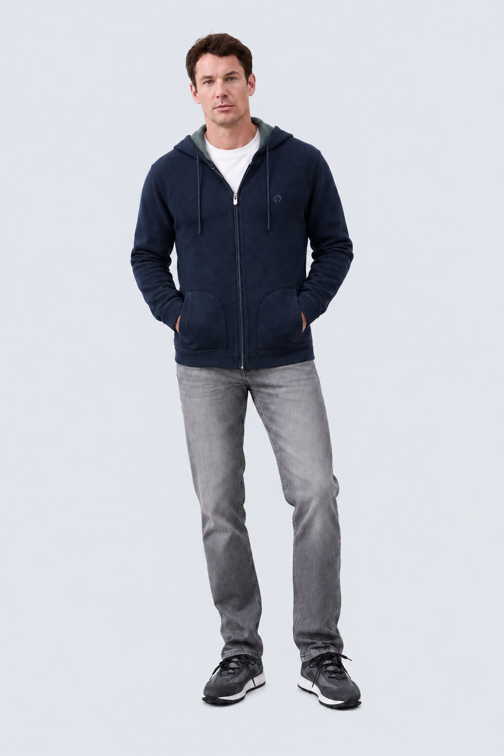 Strickjacke mit Kapuze aus Baumwoll‑Acryl‑Mix in navy combi 1