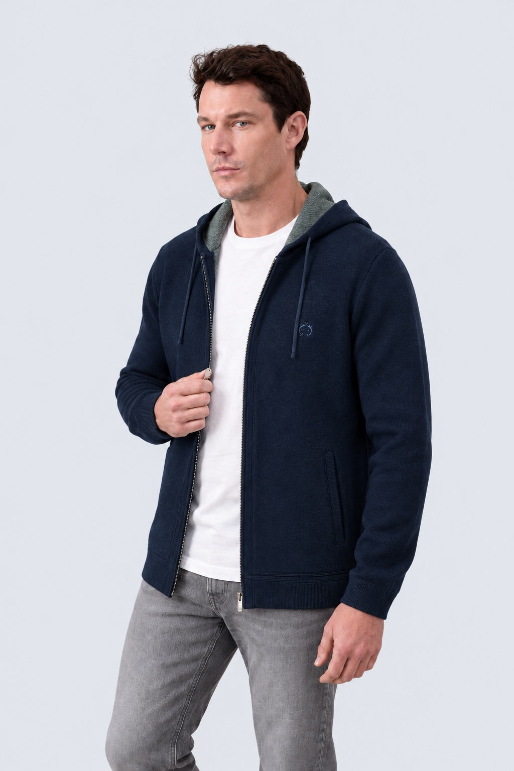 Strickjacke mit Kapuze aus Baumwoll‑Acryl‑Mix in navy combi 1, Ansicht 2
