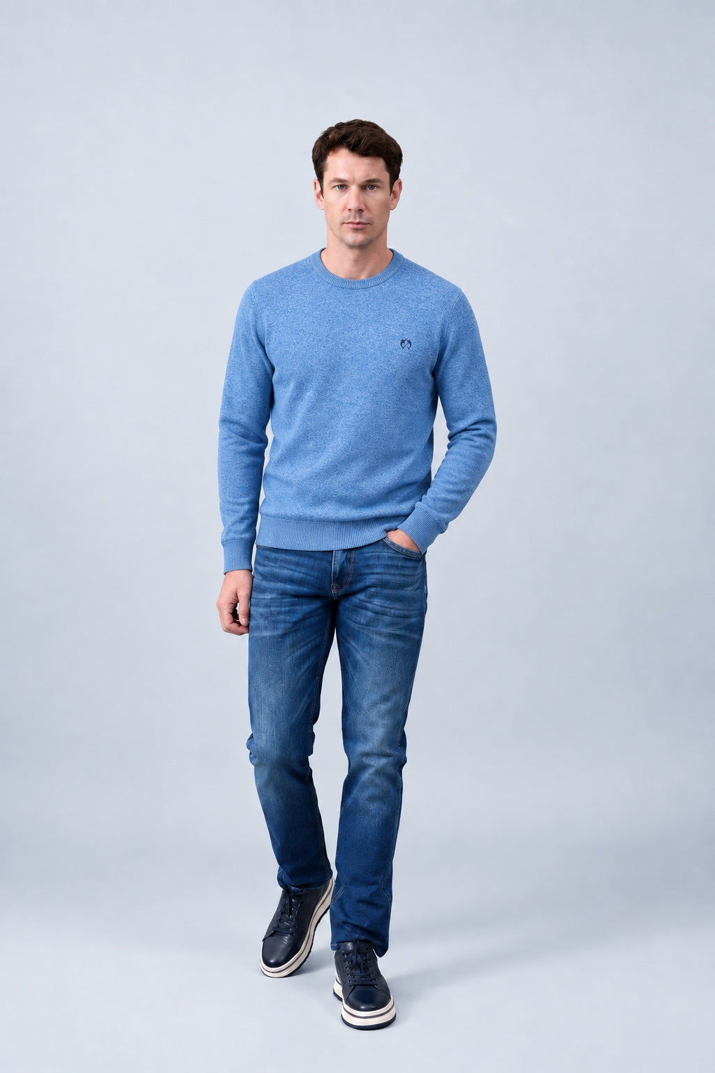 Kaschmir‑Pullover mit Rundhalsausschnitt in blue mel 1, Ansicht 3