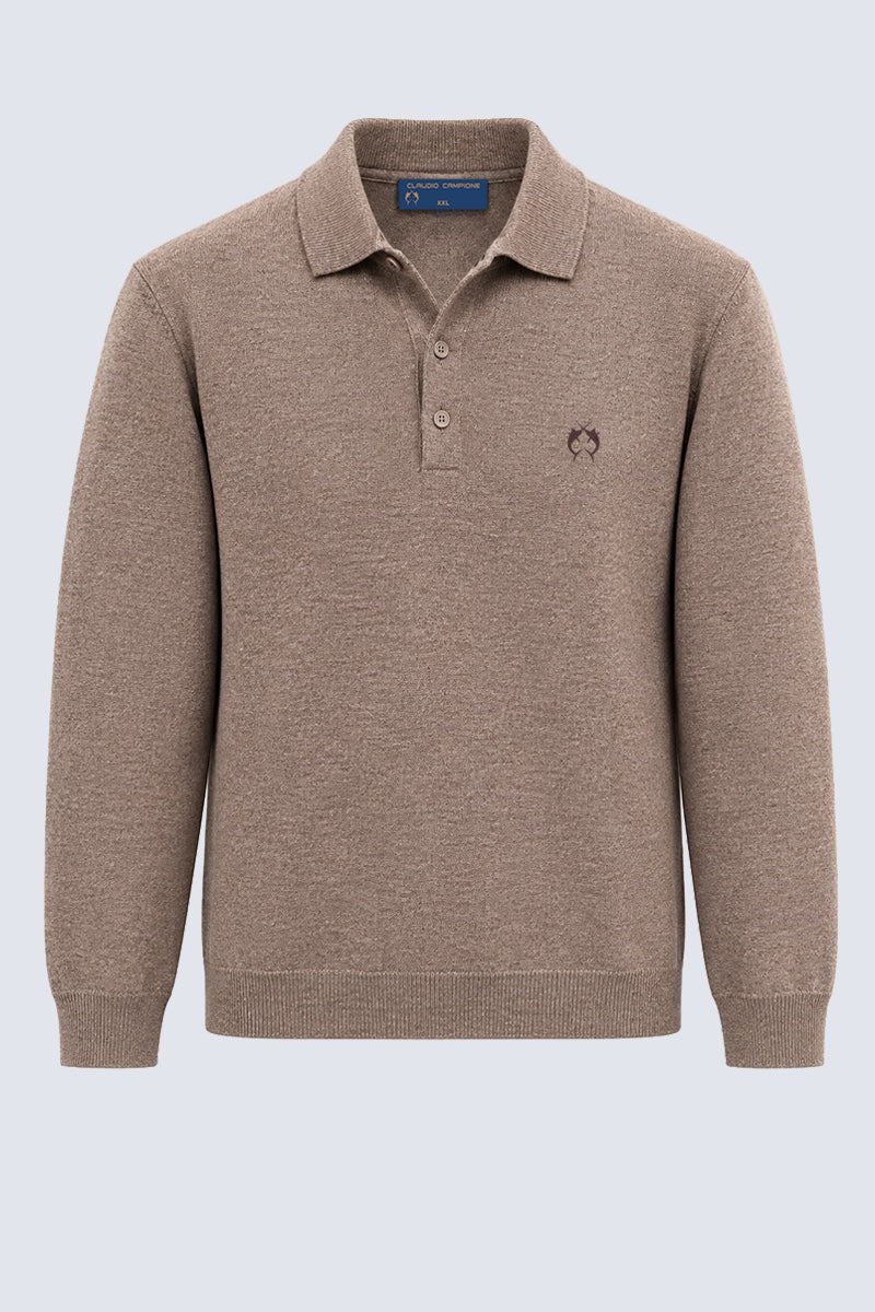 Kaschmir-Pullover mit Polokragen in brown mel