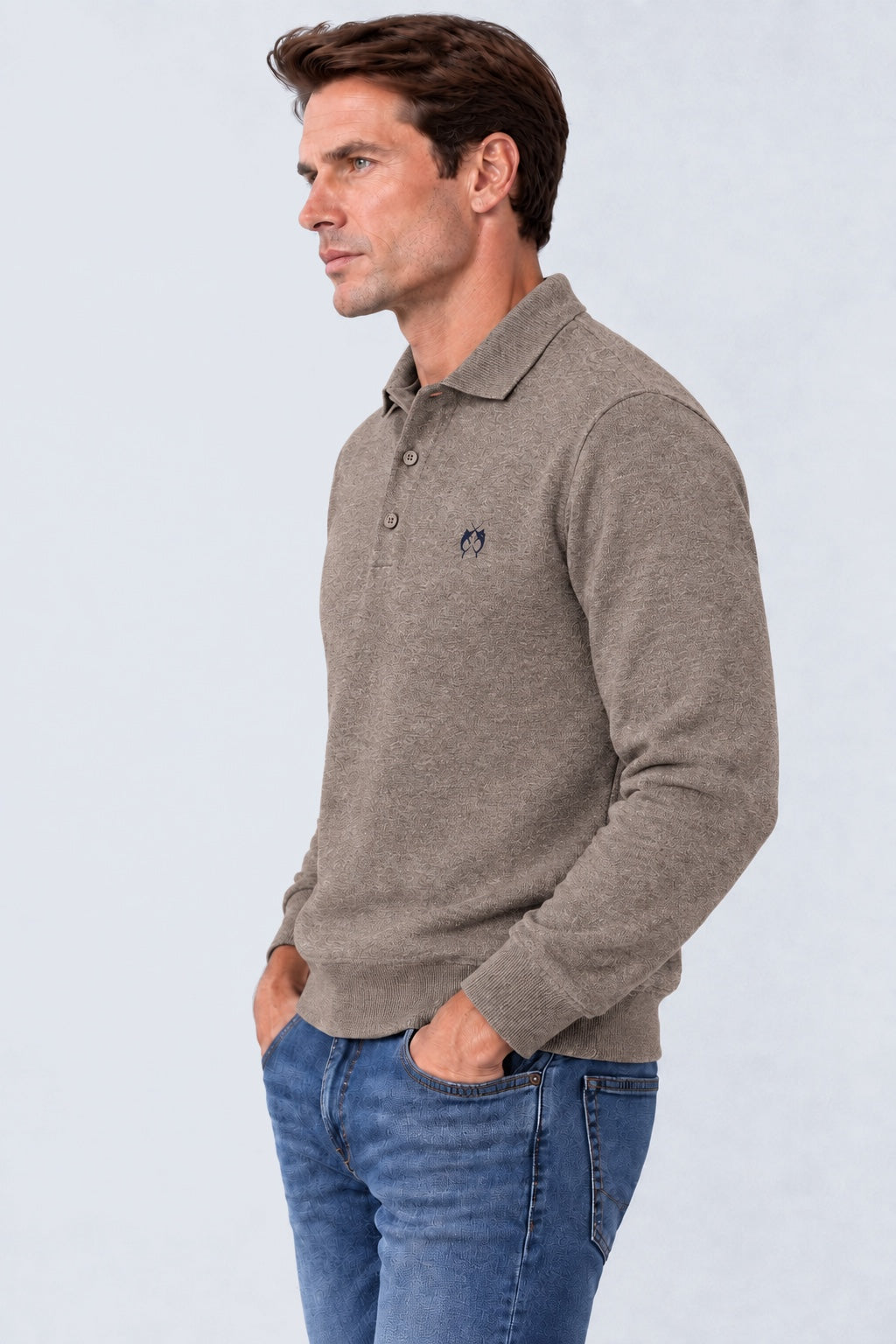 Kaschmir-Pullover mit Polokragen in brown mel