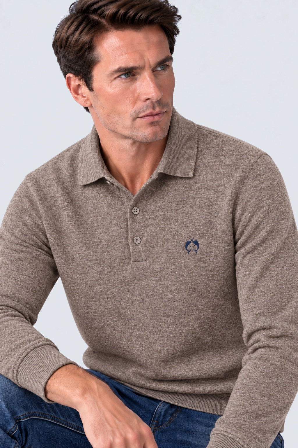 Kaschmir-Pullover mit Polokragen in brown mel, Ansicht 2