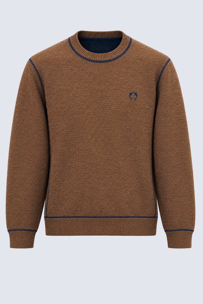 Strickpullover aus Lambswoll‑Mix mit Rundhalsausschnitt in brown combi 1