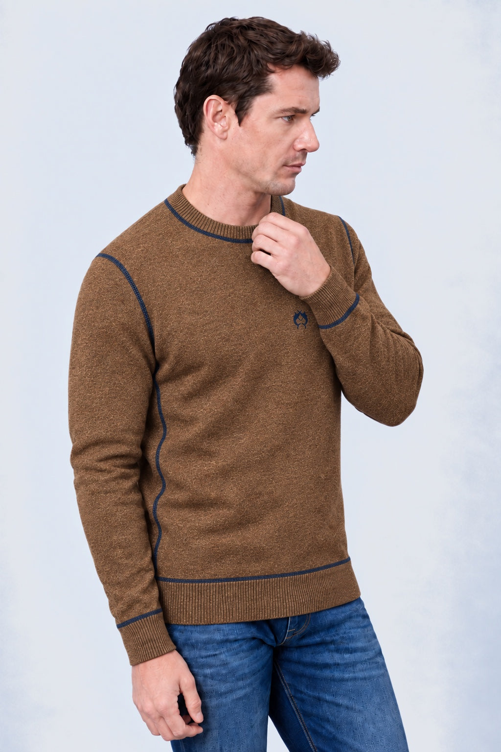 Strickpullover aus Lambswoll‑Mix mit Rundhalsausschnitt in brown combi 1, Ansicht 2