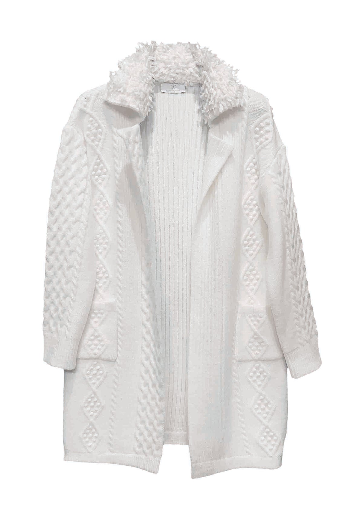 Strickjacke aus Strukturstrick mit Teddykragen in off white