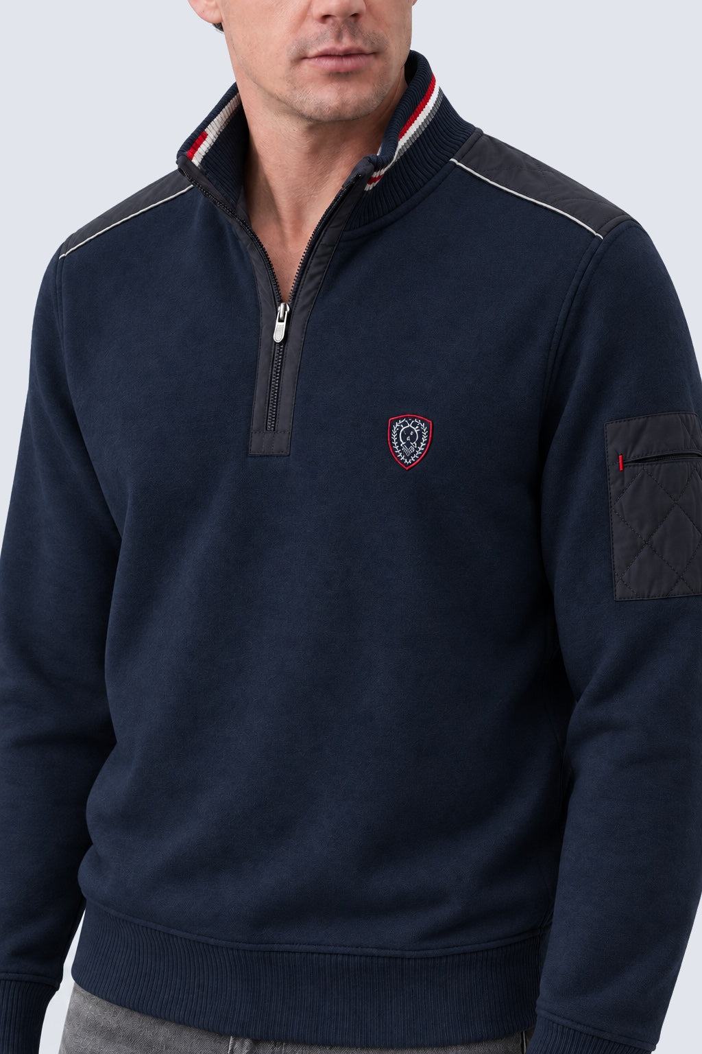 Sweatshirt mit Stehkragen und Reißverschluss aus Baumwoll‑Mix in navy, Ansicht 3