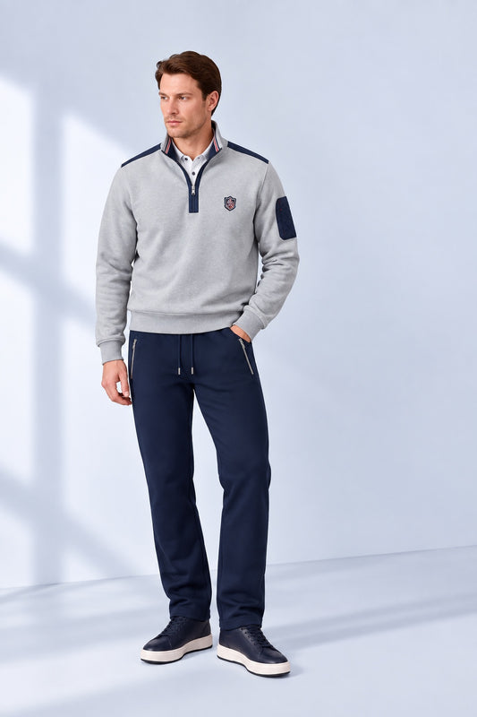 Sweat-Hose aus Baumwoll-Mix mit Reißverschlusstaschen und Tunnelzug in navy