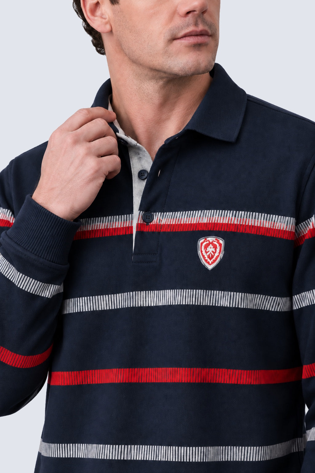 Sweat‑Polo mit maritimen Streifen aus Polyester‑Elasthan‑Mix in navy combi 1, Ansicht 3