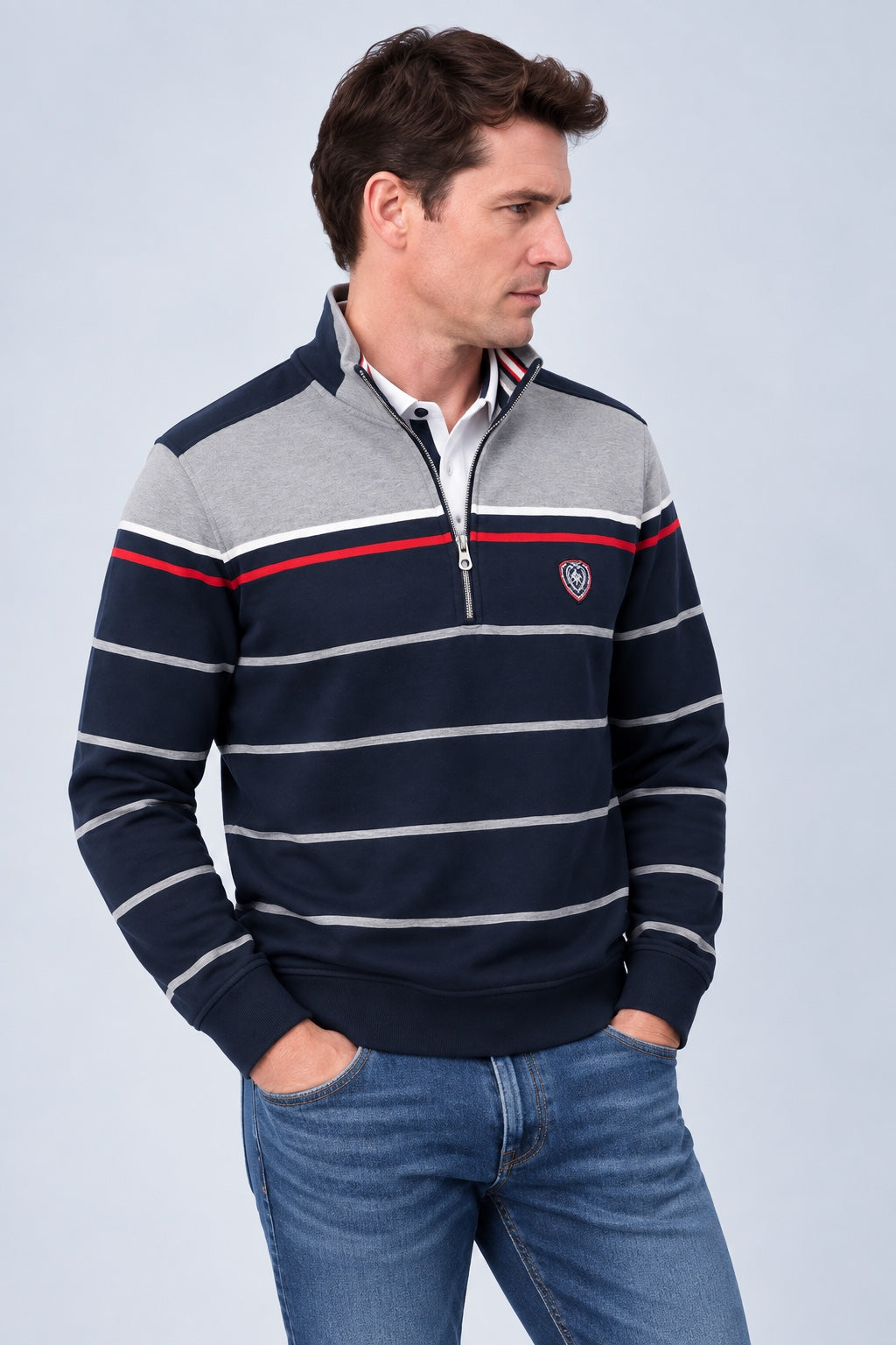 Sweat-Troyer aus Baumwoll-Mix mit maritimen Streifen in navy combi 1, Ansicht 2
