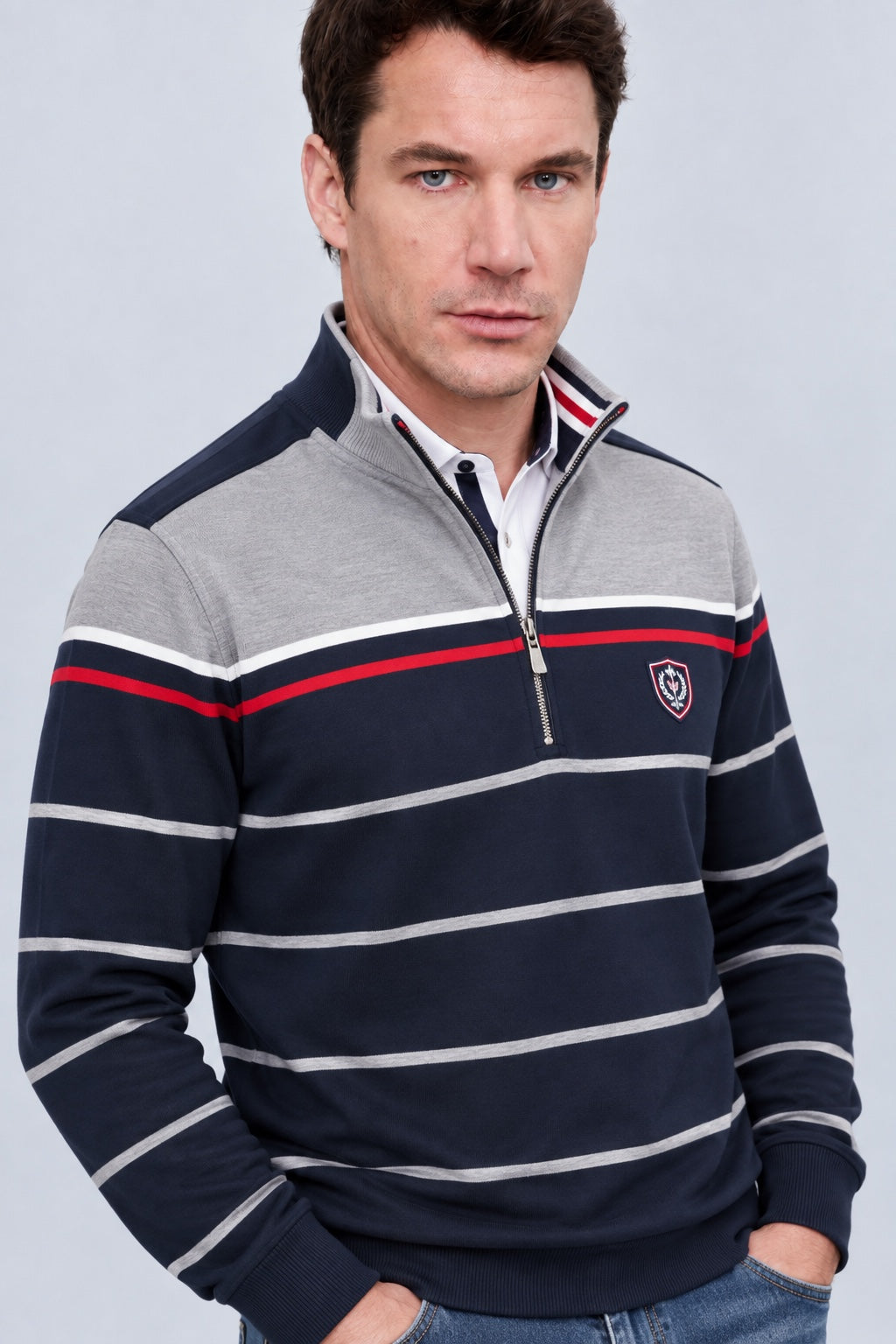 Sweat-Troyer aus Baumwoll-Mix mit maritimen Streifen in navy combi 1, Ansicht 3