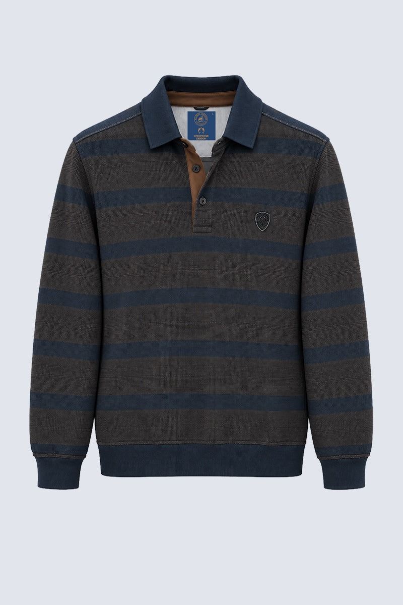 Sweat-Polo aus Baumwoll-Mix mit Querstreifen in navy combi 1